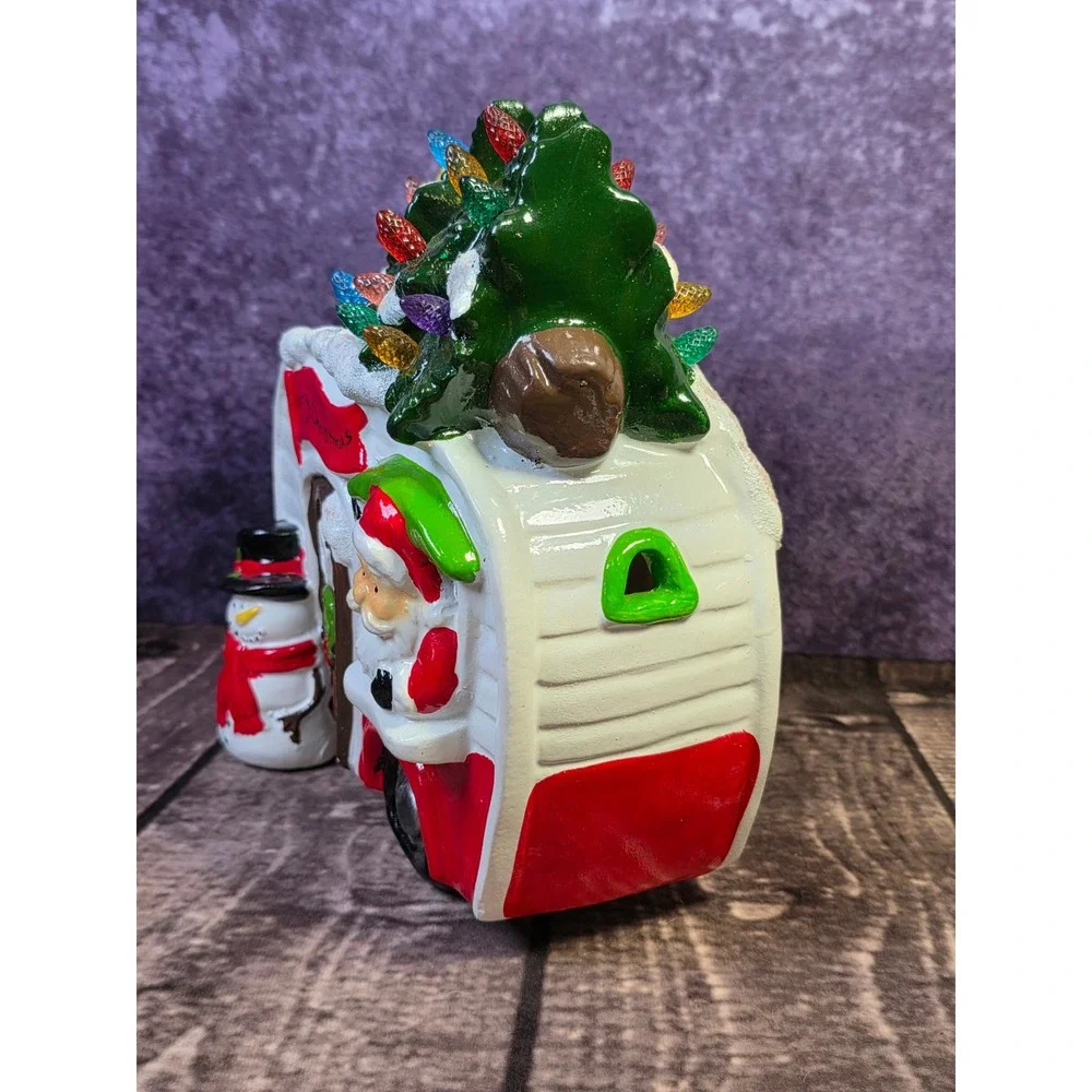 Christmas Camper LED Light Up Ceramic Decor Santa Snowman Tree Retro Trailer 8in